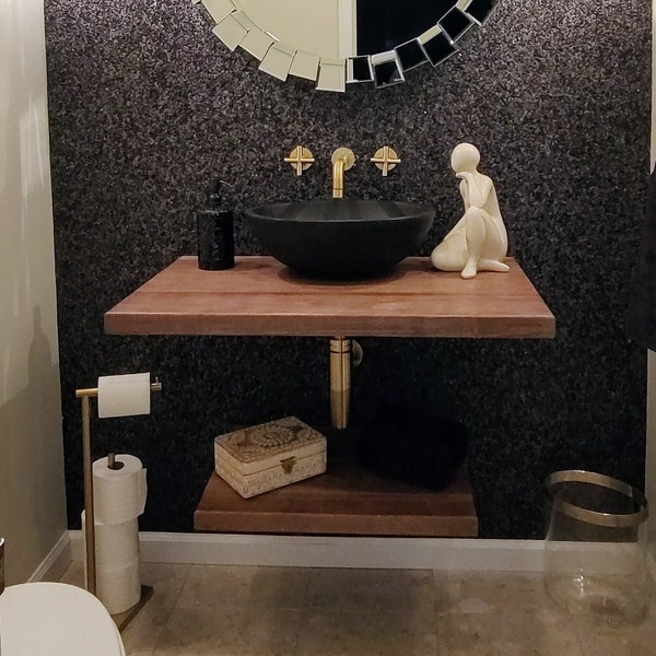 Modern Floating Bathroom Vanity Shelf in solid wood many options and handmade in USA, ADA Accessible, Scandinavian Bathroom, Alcove