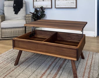 Lift Top Coffee Table, Pop Up Table, Convertible Living Room Table, Mid Century Modern Coffee Table, Solid Wood, Furniture Scandinavian