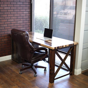 Farmhouse Desk / X legs and Cabinet / Solid Wood Butcher Block Top All wood / industrial / rustic office furniture / unique desk image 4