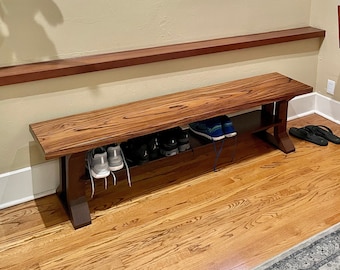 Rustic Modern Entryway Shoe Bench, Solid Wood & Steel