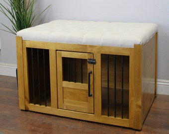 Dog Crate Ottoman Cushion Top, Small dog kennel, Soft Cushion Top, Dog House with Seat, crate bench, Tufted Dog Crate Bench, Dog Bench Seat