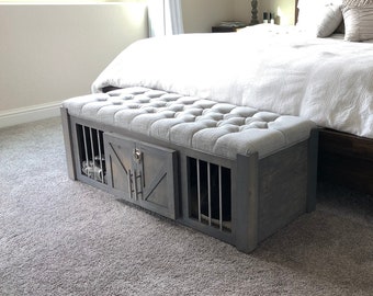 Dog Crate Ottoman, Small Dog Kennel, Soft Cushion Top Crate, Fully Custom Dog Crate, Dog House, Crate Bench, farmhouse pet rustic, Dog Bed