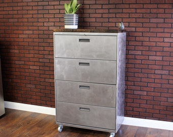 Refinished Large 5 Drawer Metal Filing Cabinet W Wood Top Etsy