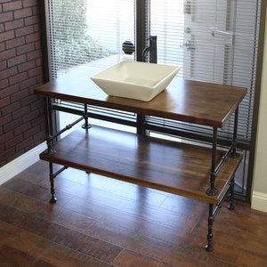 Bathroom Vanity with Pipe, Industrial Restroom Vanity, Pipe Vanity, Rustic Bathroom, 2 shelf Vanity, Solid Wood Vanity Pipe, Pipe Bathroom Walnut