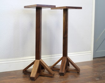 Modern farmhouse small Speaker Stands solid wood and handmade in USA, home theatre stands, tweeter stand, computer speaker stand