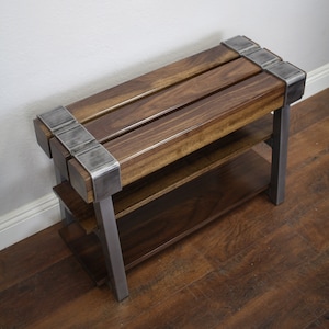 Industrial Shoe Bench for Entryway, Rustic Modern Bench, Steel and wood Office Bench, shoe storage bench, entry bench, Mudroom Bench
