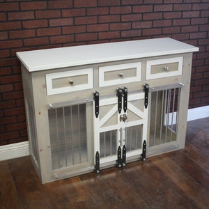 Dog Crate with Drawers - Sliding barn doors / crate with storage / Dog House / rustic furniture / farmhouse pet / dog kennel / Rustic