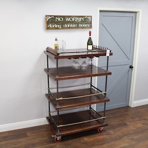 Bar Cart 4 Level - Rustic Industrial Pipe & Wood bar / Large bar / whiskey bar / wine cart / kitchen island / rustic furniture / Bar Cabinet