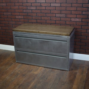 Refinished Lateral Metal File Cabinet with 2 drawers and brushed steel, Modern Industrial Cabinet, Office Rustic Industrial File Cabinet