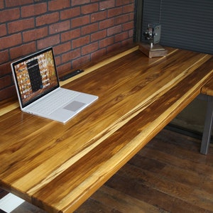 L-Desk, L shaped Desk, Solid Wood Top Rustic Modern Desk, Corner Desk, Industrial Desk, Executive Desk, Home Office, Wood and Steel Desk image 4