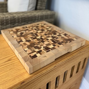 Cutting Board, Butcher Block, Solid Hardwood End Grain, Chef Chopping Block, Unique, Custom, Geometry Pattern, Charcuterie, Handmade in USA