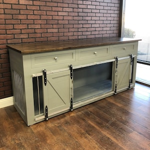 Dog Crate Furniture with Drawers barn doors / crate storage / Modern Dog House / rustic dog furniture / farmhouse pet / dog kennel / Shaker