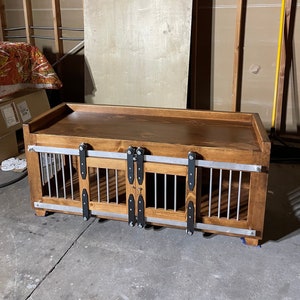 Dog Crate Bench, Sliding Barn Doors, Dog House, Farmhouse Dog Crate, Rustic Modern Crate, kennel furniture, Dog Crate Furniture, Custom Dog
