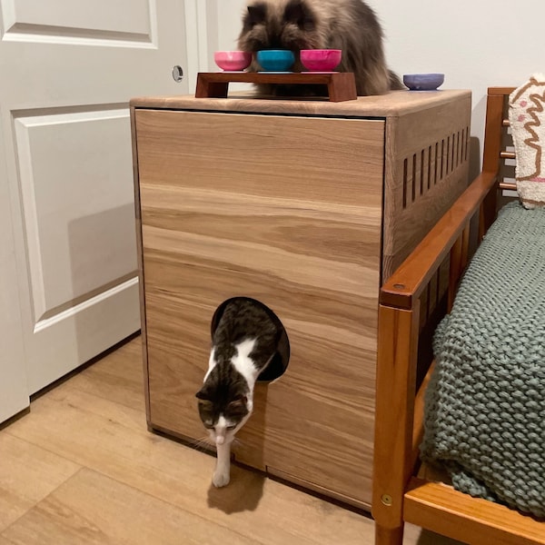 Recinto para robot de arena / Gabinete de madera maciza para robot de arena 4 / Muebles modernos para gatos / Mueble para arenero de mayor profundidad