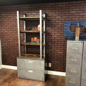 Bookshelf Cabinet 36&quot; Wide - Industrial Rustic / Office Furniture / Steel and Wood / Office Organizer / Rustic Office / Industrial