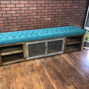 Modern Farmhouse Dog Crate Ottoman Cabinet Bench in solid wood with Soft Cushion Top hand stitched and handmade in USA Bild 7