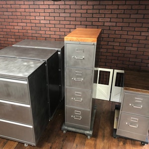Metal Filing Cabinet 4 drawer Refinished / Wood Top / industrial cabinet / rustic / home office / Urban / Modern Living / Furniture