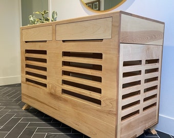 Jaula moderna para perros / Caseta de madera maciza con puerta abatible / Jaula minimalista estilo mueble / Hecha a mano en San Diego