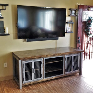 Dog Crate Media Center / Industrial Modern Credenza / Urban Entertainment Center / rustic office furniture / dog kennel / custom Wood Steel image 1