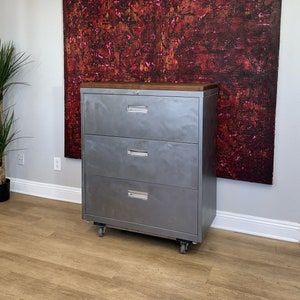 Metal Filing Cabinet Refinished 3-Drawer / 30&quot;, 36&quot;, 42&quot; / Industrial Urban Office Storage Cabinet / Steel office furniture / Modern Office