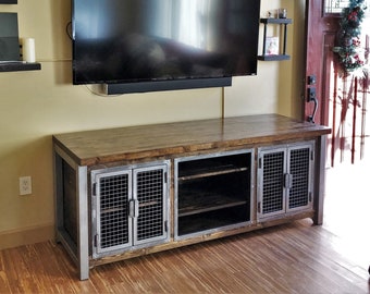 Dog Crate Media Center / Industrial Modern Credenza / Urban Entertainment Center / rustic office furniture / dog kennel / custom Wood Steel