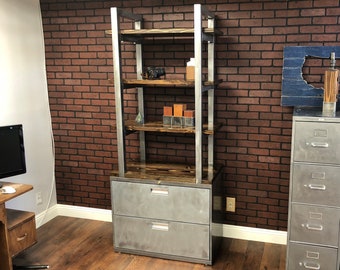 Bookshelf Cabinet 30" Wide - Industrial Rustic / Office Furniture / Steel and Wood / Office Organizer / Rustic Office / Industrial