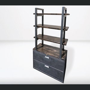 Bookshelf Cabinet 42&quot; Wide - Industrial Rustic / Office Furniture / Steel and Wood / Office Organizer / Rustic Office / Industrial