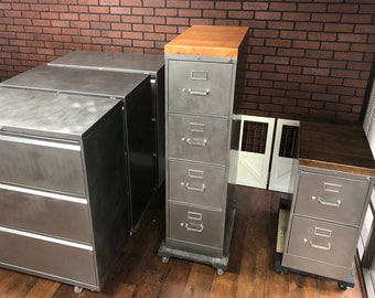 Metal Filing Cabinet 4 drawer Refinished / Wood Top / industrial cabinet / rustic / home office / Urban / Modern Living / Furniture