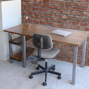 Desk with Shelves & Solid Wood Butcher Block Top - steel tube legs / industrial / rustic office furniture / unique desk / Modern