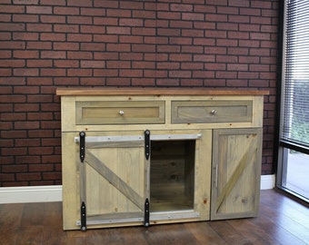 Cat Litter Box Enclosure in solid wood with Storage for toys and food and litter with Drawers & Cabinet and handmade in USA