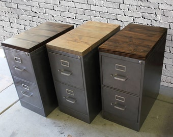 File Cabinet Refinished / 2-drawer letter-size Metal / Wood Top / industrial / metal filing cabinet / rustic office furniture