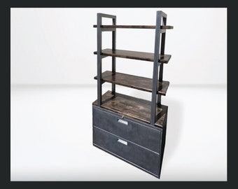 Bücherschrank 102 cm Breite - Industrie Stil Rustikal / Büromöbel / Stahl und Holz / Büro Organizer / Industriell