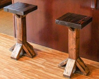 Taburete de comedor de madera maciza hecho a mano – Silla de bar de cocina estilo rústico