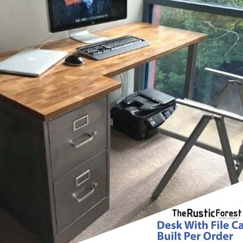 Industrial Desk 2 Drawer Steel Cabinet With Solid Wood Top Industrial Desk 2 Drawer Steel, File Cabinet Table Top