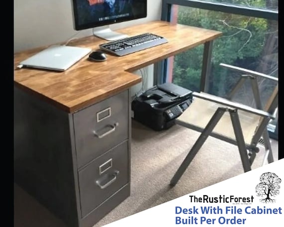 Industrial Desk 2 Drawer Steel Cabinet With Solid Wood Top Industrial Desk 2 Drawer Steel, White Desk With File Cabinet Drawers In Nepal