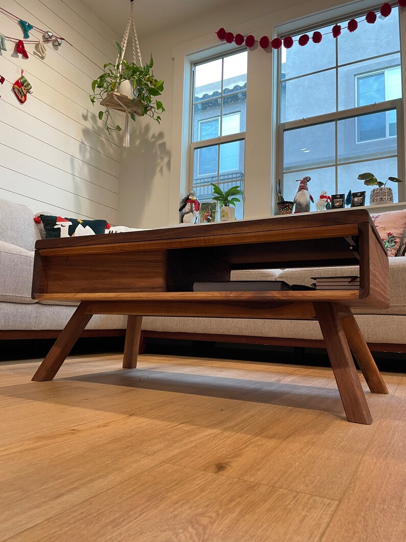Mid Century Modern Coffee Table | Solid Wood Walnut Table With Hidden ...