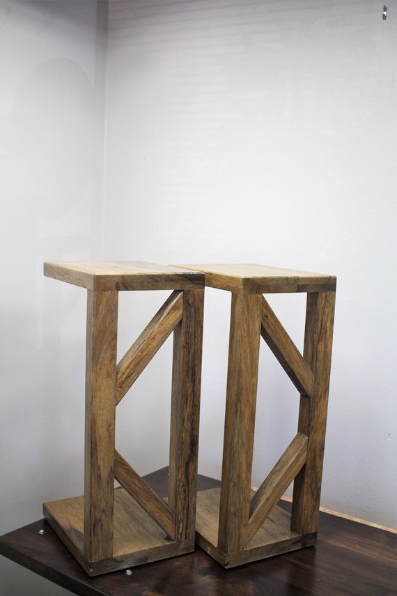 Handmade Solid Wood Couch Side Table, Farmhouse Style