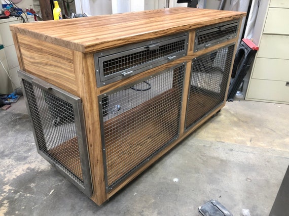 Custom Dog Crate Rustic Dog Crate With Drawers Sliding Etsy