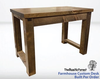 Farmhouse One Drawer Custom Build Desk in Solid Wood, Home Office Desk, Small Desk Handmade in USA