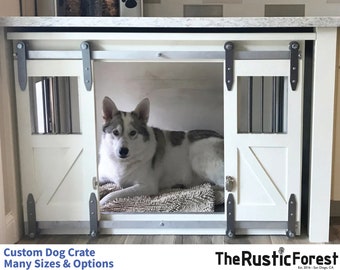 Custom Dog Crate - Sliding Barn Doors / Built Per Order / Dog House / Credenza / Unique / Rustic / farmhouse / kennel / Different Sizes