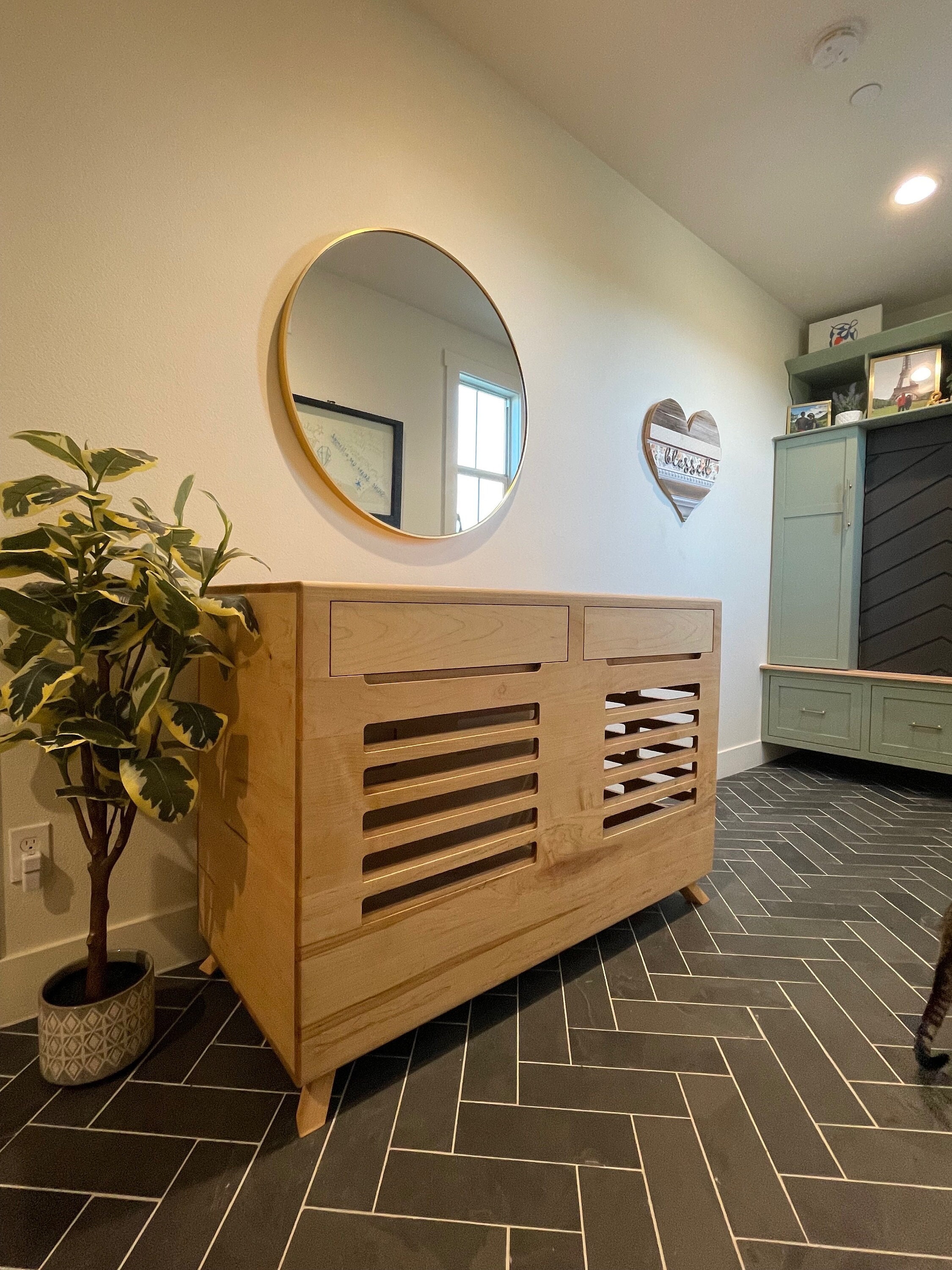 Mid-Century Modern Dog Crate Furniture, Solid Wood Kennel With Storage Drawers