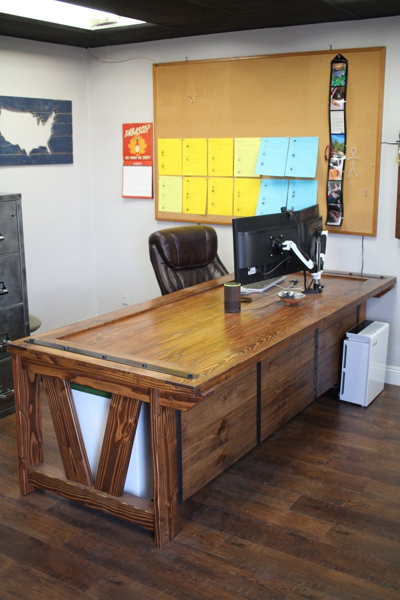 Barn Door Desk Solid Wood Rustic Farmhouse / industrial / urban furniture / office furniture / Modern Desk / Custom Desk / Bespoke image 2