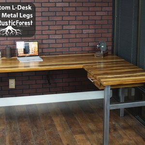 L-Desk, L shaped Desk, Solid Wood Top Rustic Modern Desk, Corner Desk, Industrial Desk, Executive Desk, Home Office, Wood and Steel Desk image 3