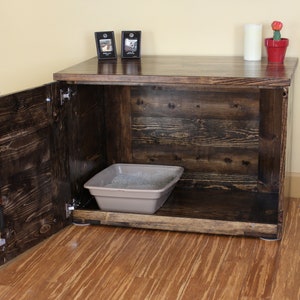 Cat Litter Box Enclosure with sliding barn door in modern farmhouse rustic style in solid wood and handmade in USA image 2