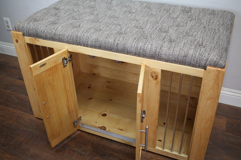 View of Dog Crate Ottoman, Small Dog Kennel, Soft Cushion Top Crate, Fully ...