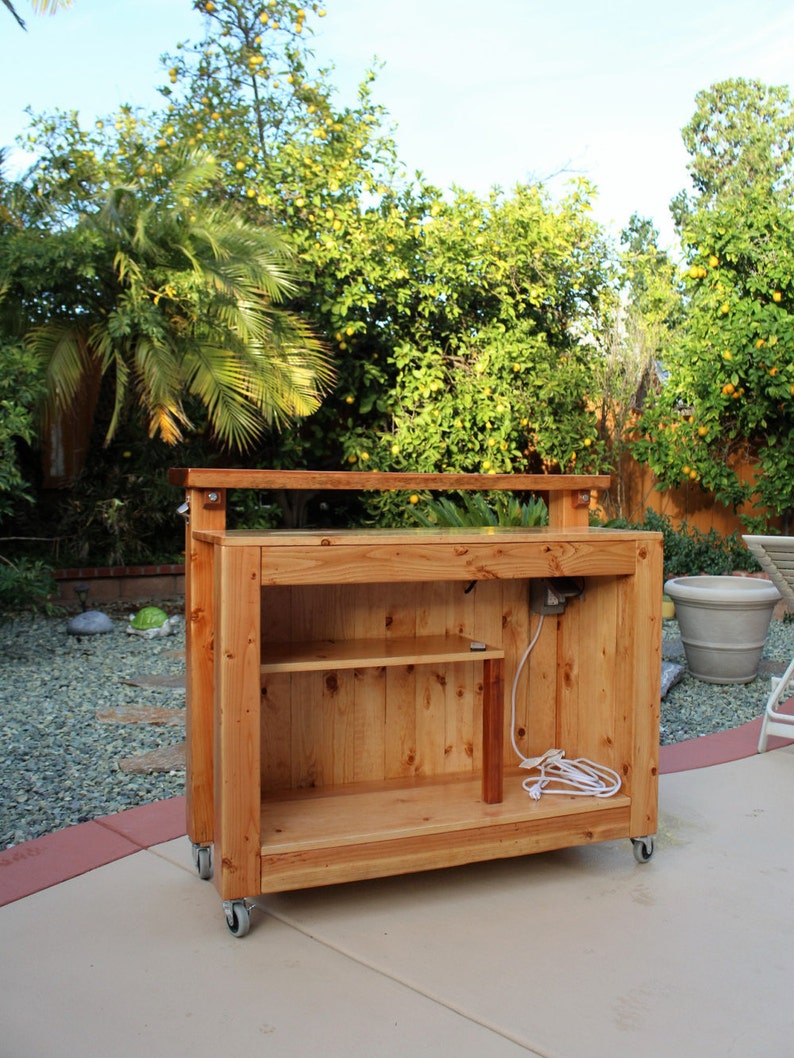 Bar on Wheels w/ Lights / counter / Custom Bar / Serving bar Industrial Solid Wood. Roll out bar. bar. Handmade Bar / wine, bottle opener image 5