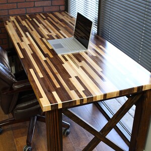 Farmhouse Desk / X legs and Cabinet / Solid Wood Butcher Block Top All wood / industrial / rustic office furniture / unique desk image 5