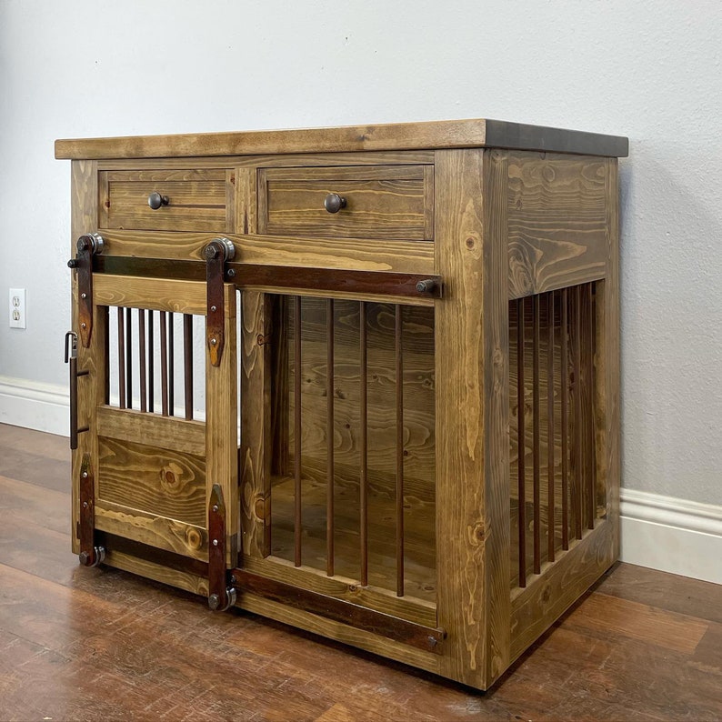 Dog Crate With Shaker Drawers Sliding Barn Door / Crate With Etsy