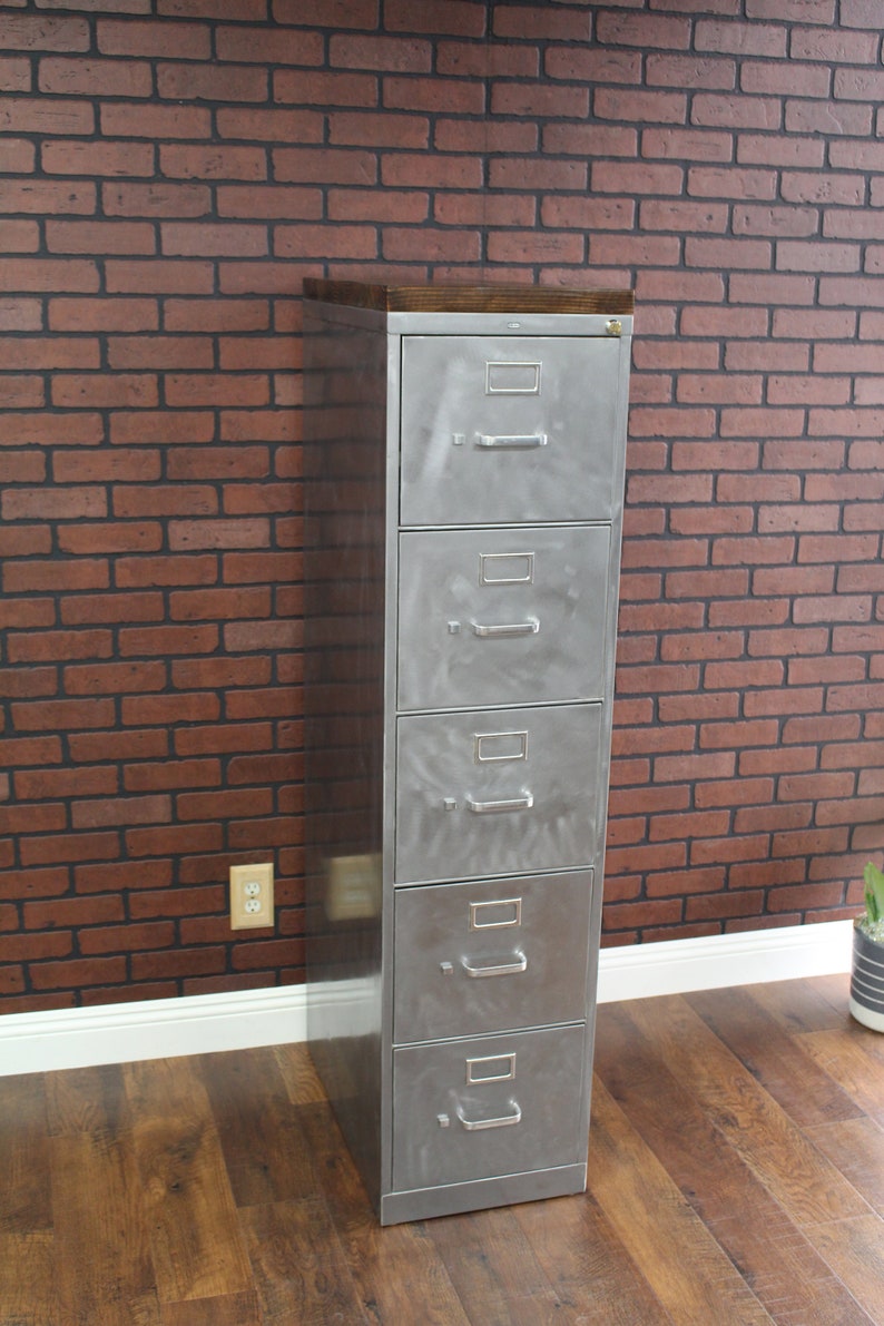 5drawer Metal Filing Refinished / Solid Wood Top / Etsy Canada