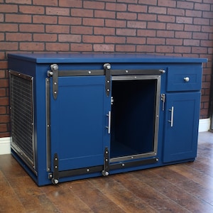 Dog Crate Cabinet and Drawer - Sliding barn door / Fully Custom / House / Credenza / Unique / rustic furniture / farmhouse kennel / Custom